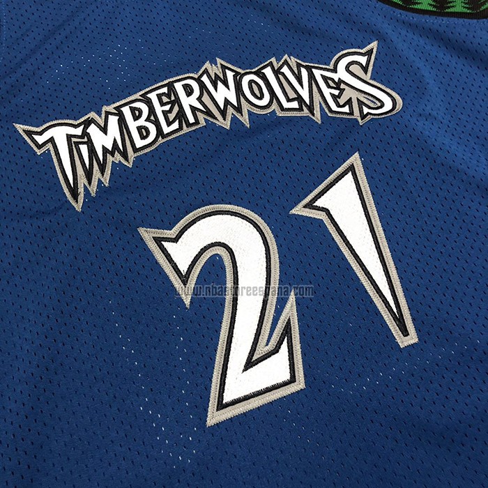 Camiseta Minnesota Timberwolves Kevin Garnett NO 21 Hardwood Classics Throwback 2003-04 Azul